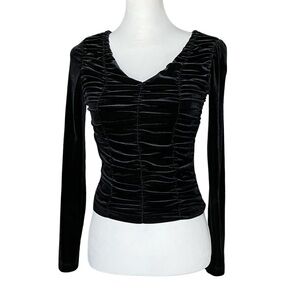 Vintage 80s 90s Black Velvet Gothic Ruched Going Out Top XS Whimsigoth Punk Goth